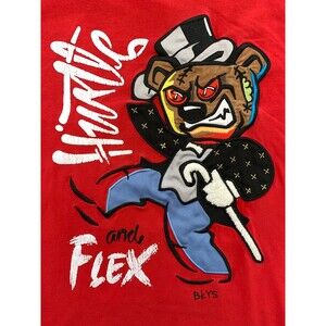 BKYS Black Keys Shirt Mens XL Hustle & Flex Bear Embroidered Streetwear T-Shirt